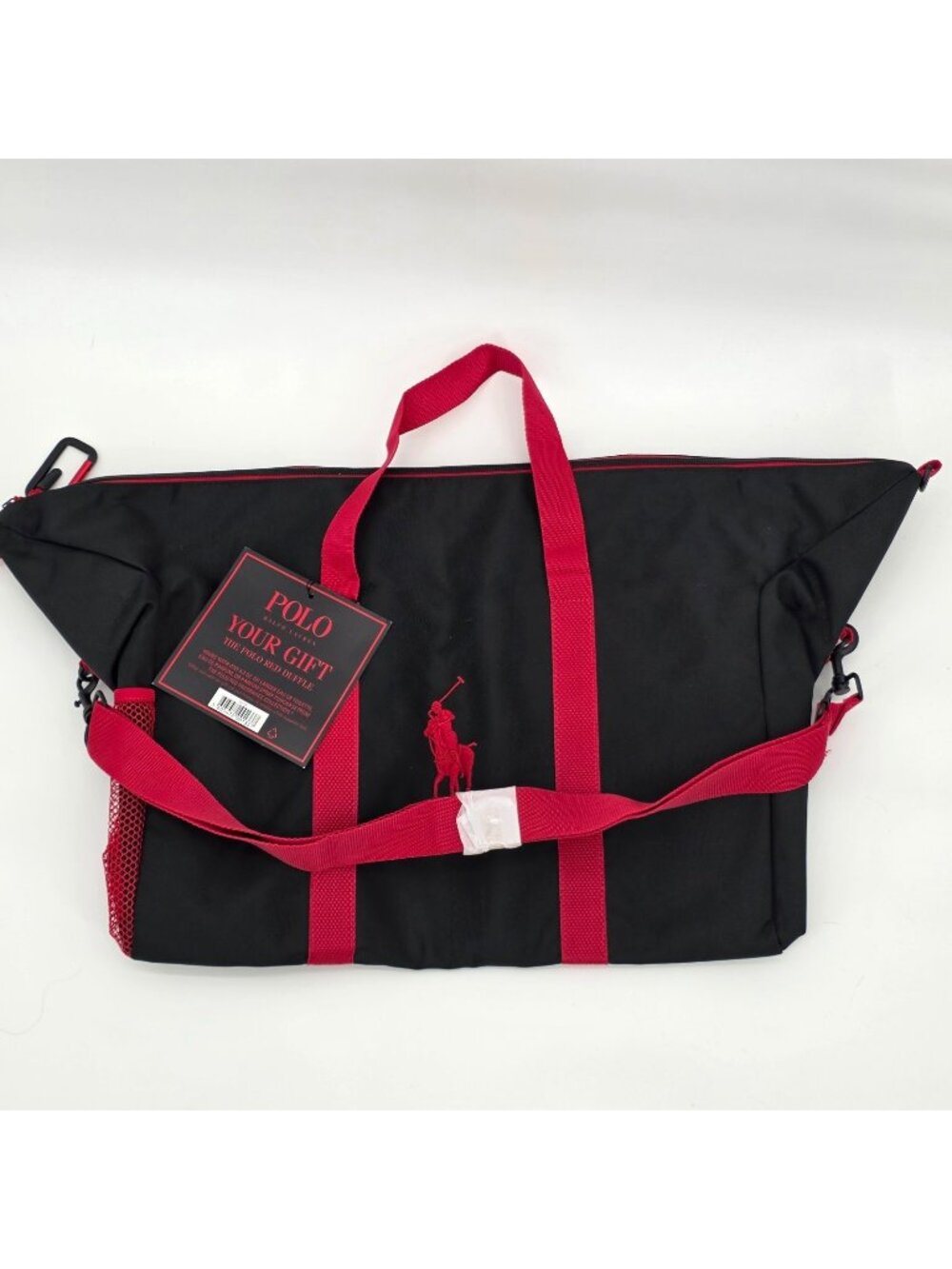 Vintage Ralph Lauren Duffle Travel Bag Mens Black Red Polyester Pony Polo NEW
